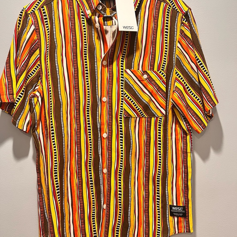 Unisex WESC Oden Botton Honey Hand Stripe Shirt, M S, W M, Numeric‎ 3. NWT
